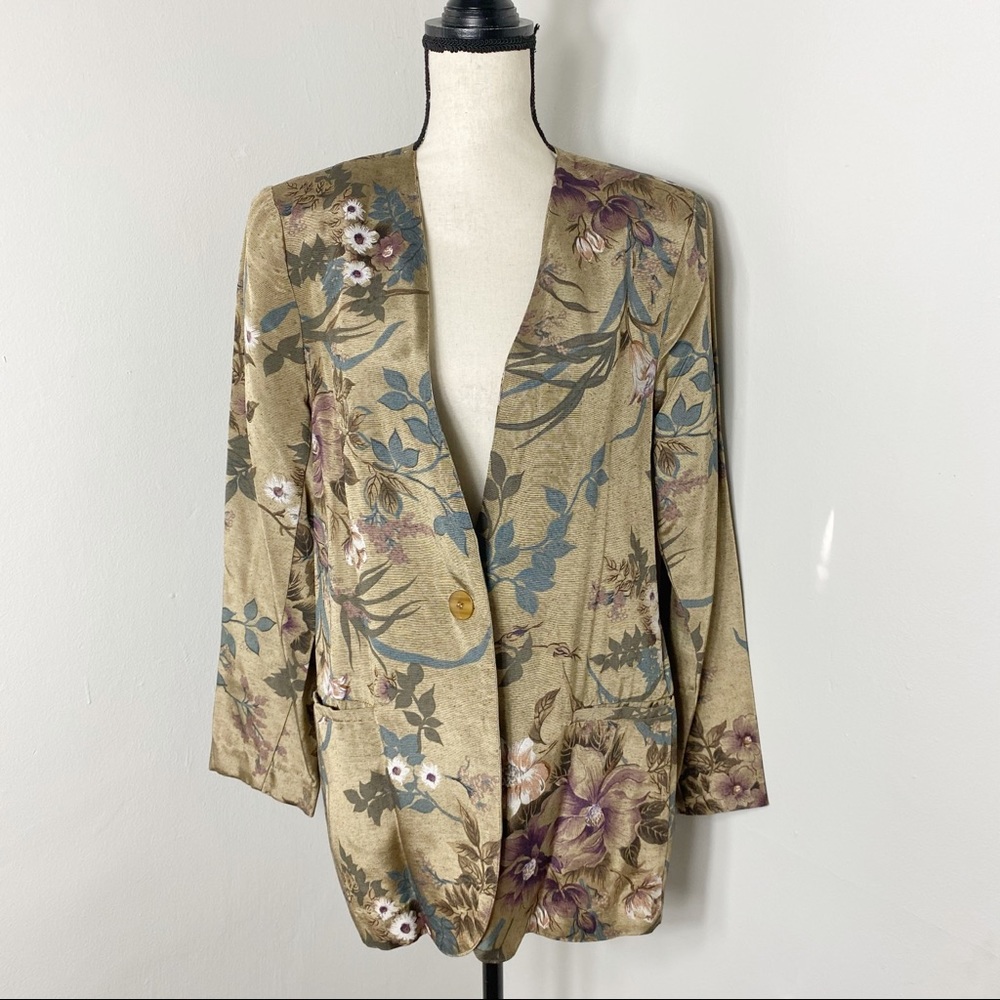 Vintage Sand Scripts Collarless One Button Blazer - image 1